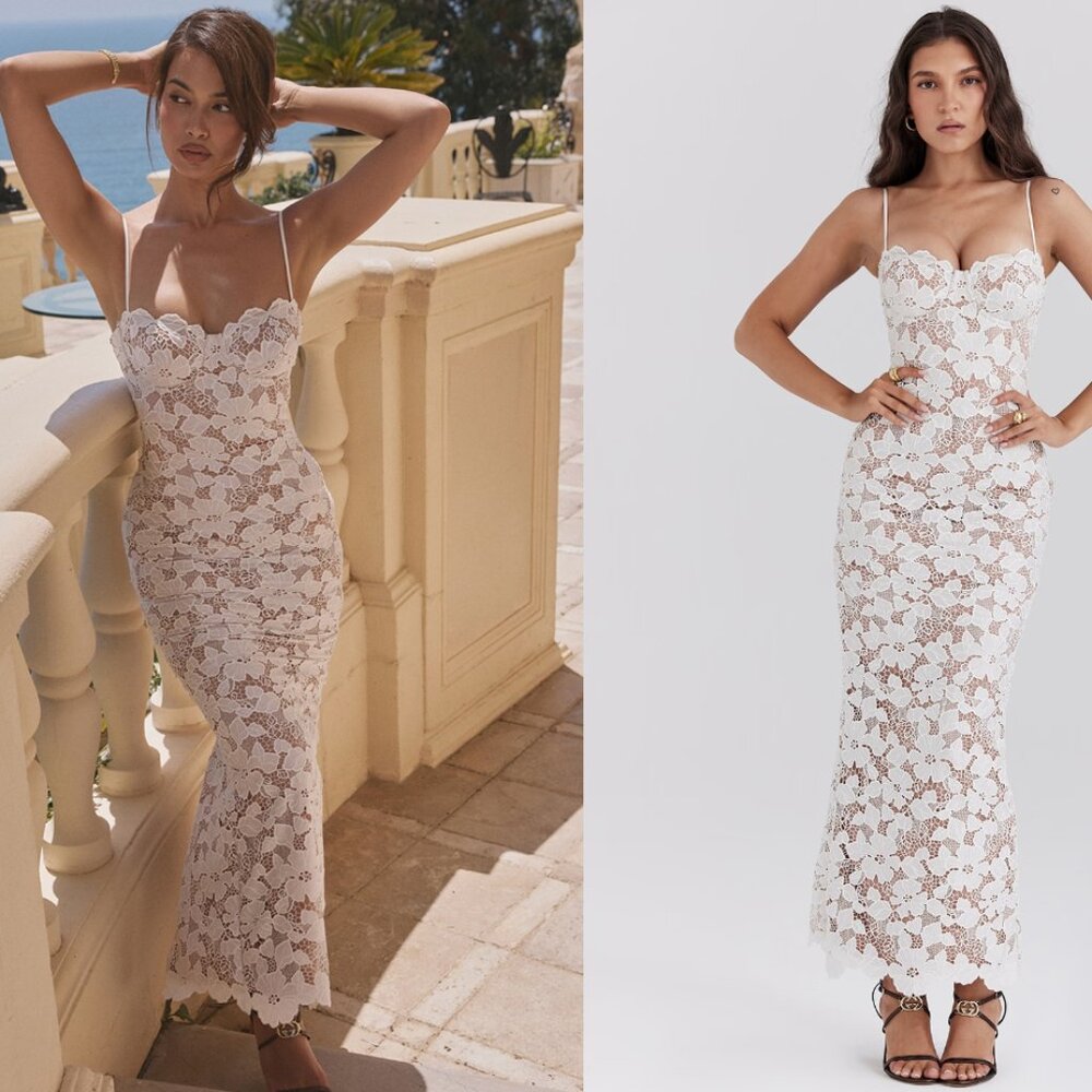 House of CB 'Pearl' White Floral Embroidered Maxi Dress NWT